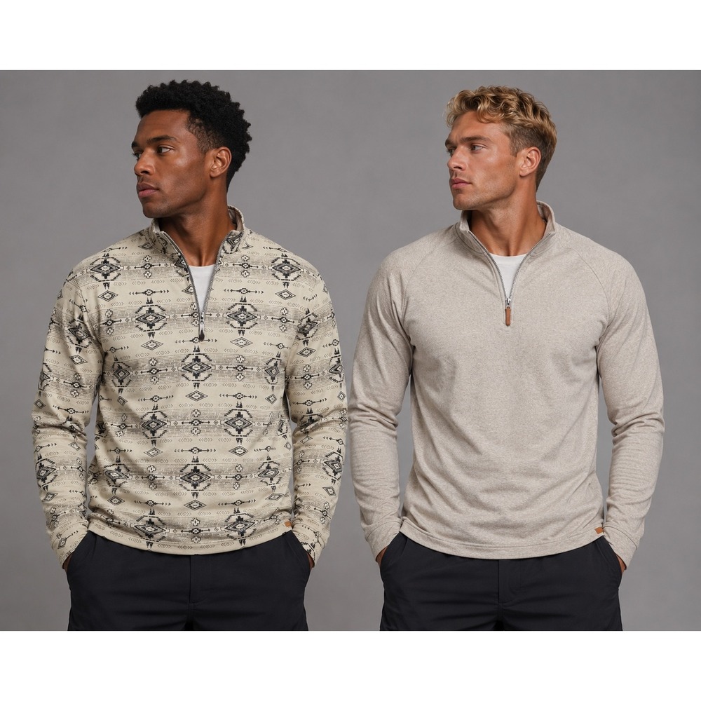 Rafter C Mens XXL 1/4 Zip Pullover Bundle Aztec Tribal Solid Oatmeal Tan 2pc Lot